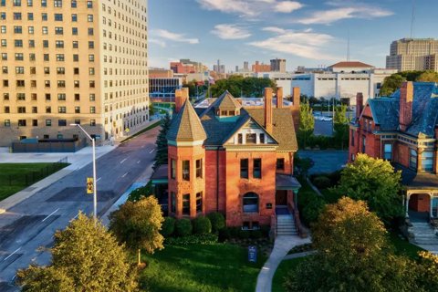 BasBlue: Drone view of the BasBlue mansion on East Ferry Street
