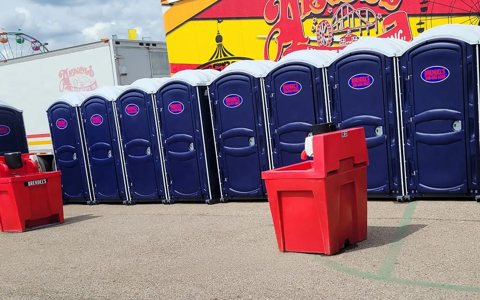 Brendel's: Portable restrooms set up at an event