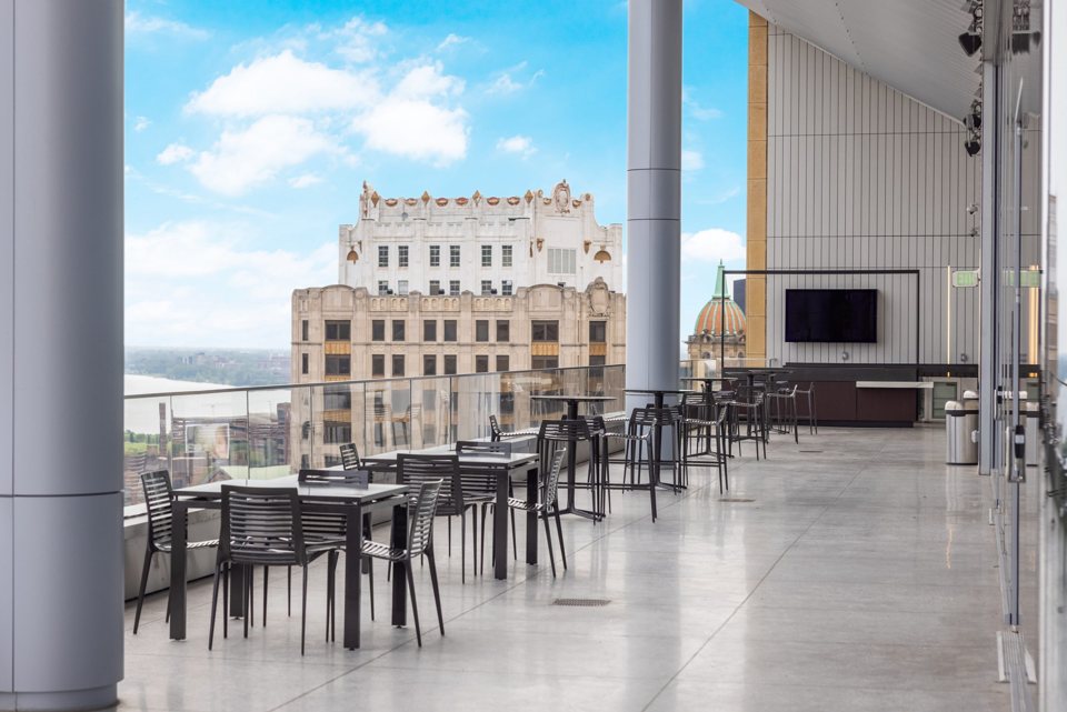 Elevate at One Campus Martius: Overview of Elevate with downtown views