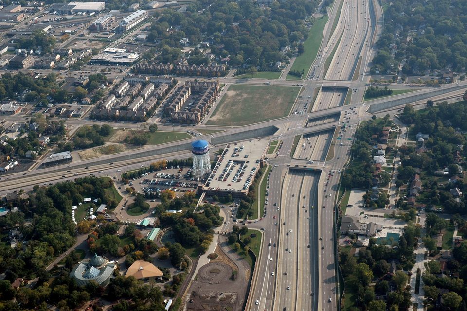 I-696 crossing Woodward, with the Detroit Zoo