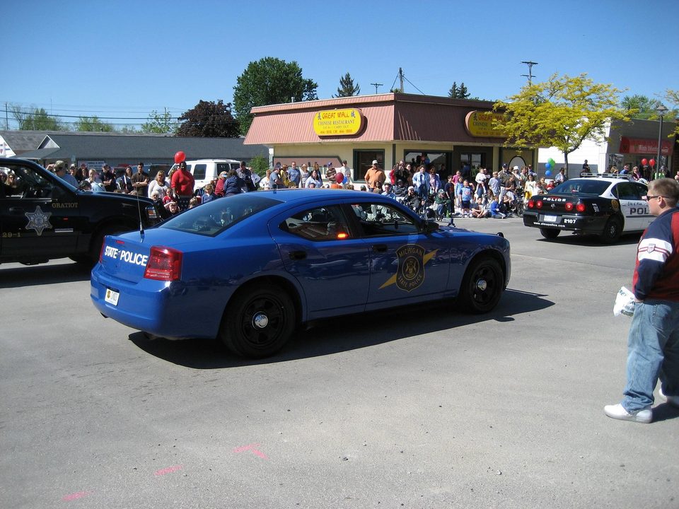 A blue Michigan State Police Dodge Charger