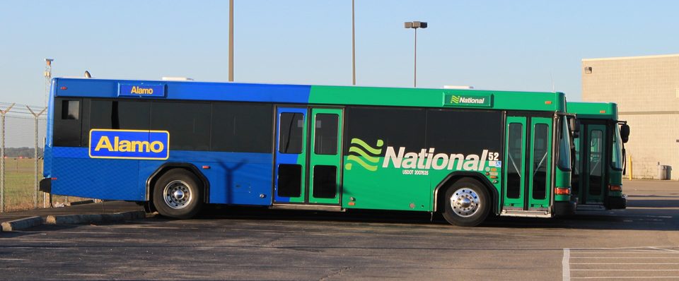 A rental car shuttle at Detroit Metro Airport