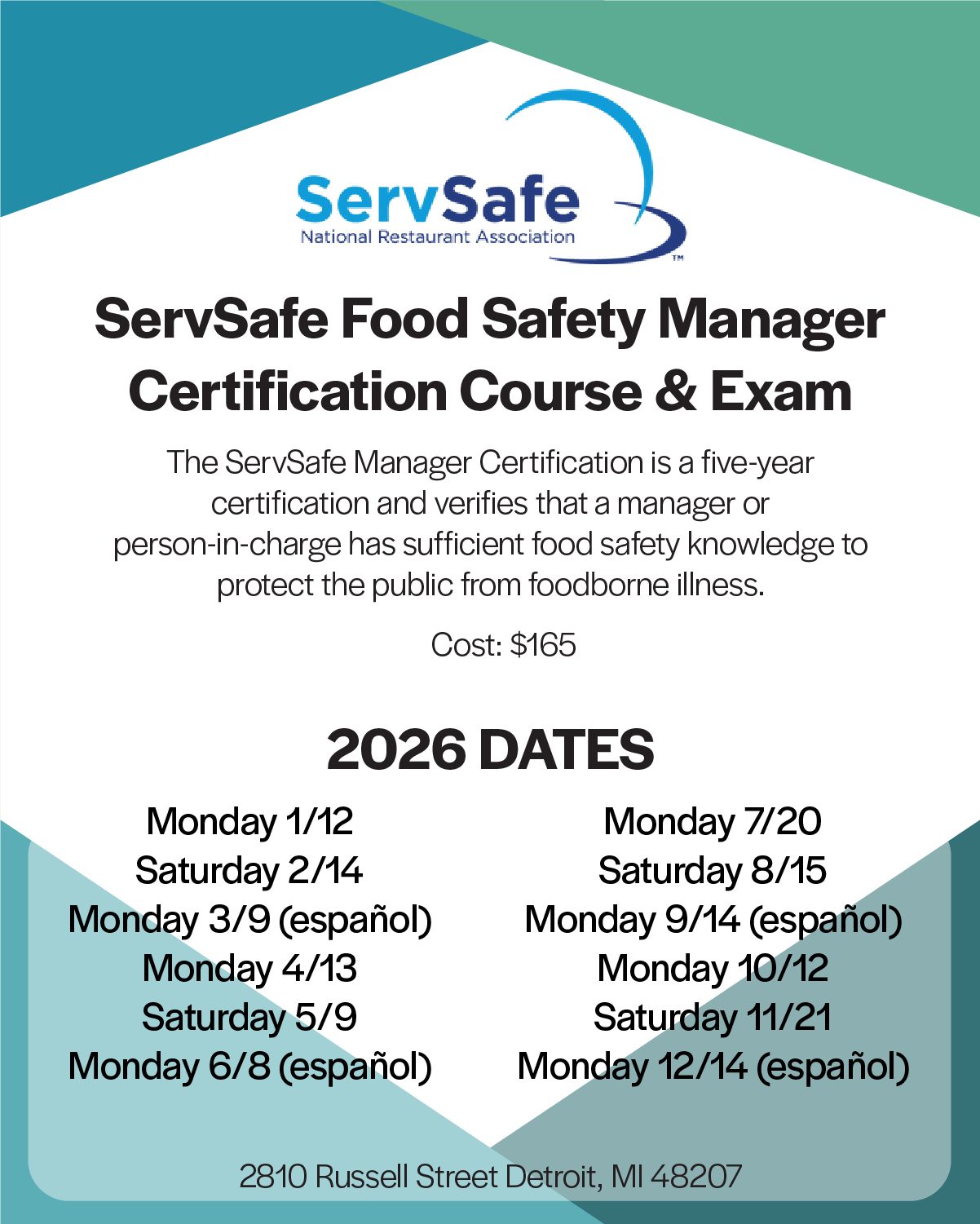 February ServSafe Manager Certification Course & Testing — Organizer image
