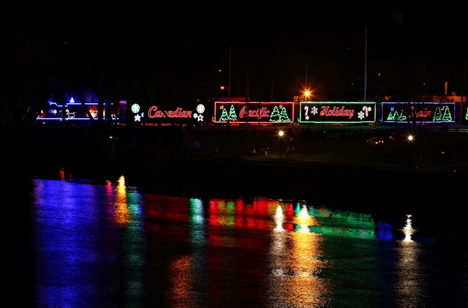 The Holiday Train’s lights on the river, Hastings, Minnesota, 2015