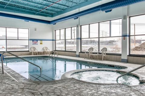 The indoor pool under a glass roof
