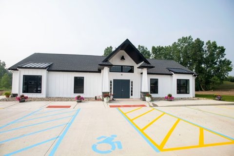 The white campground office building