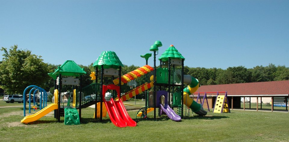 Colorful playground on the campground lawn