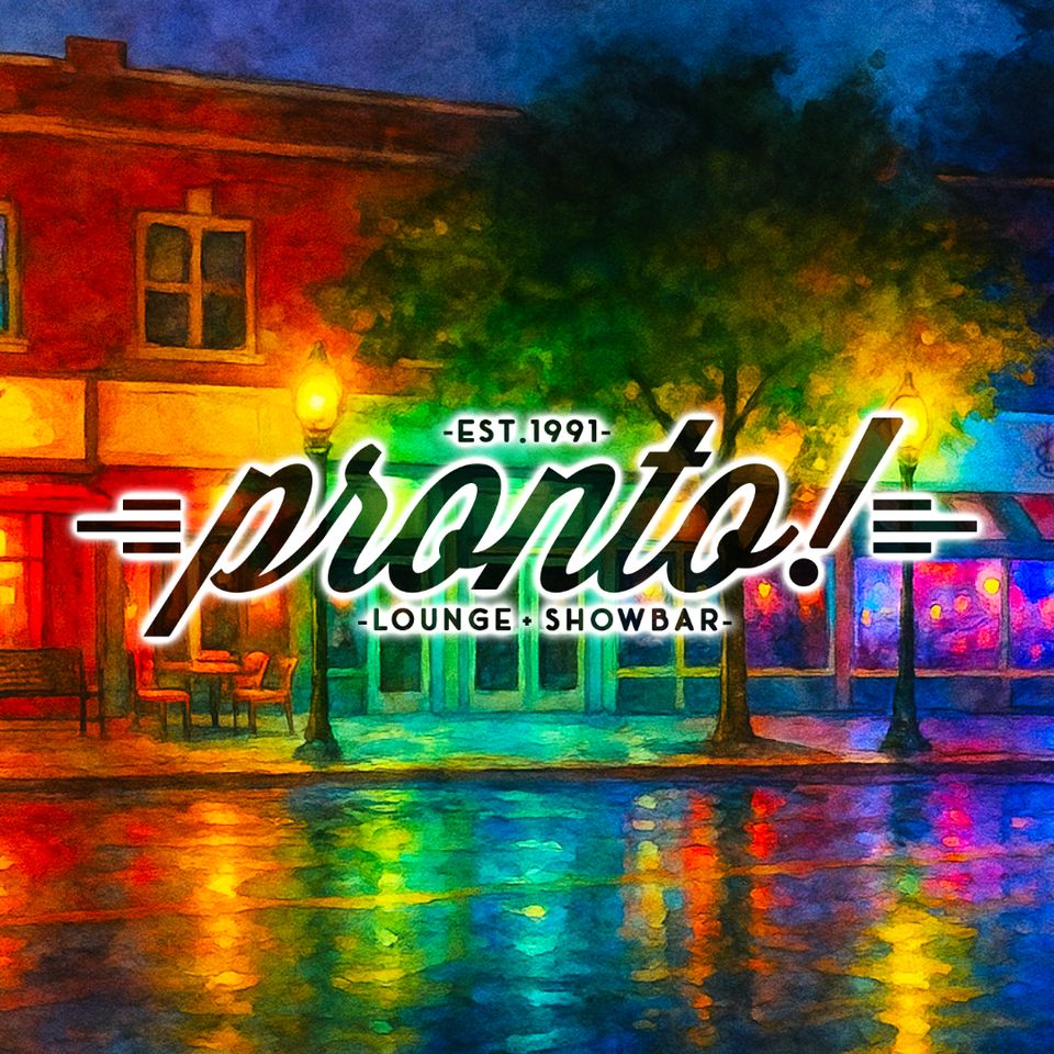 Akvarell-stílusú illusztráció a Pronto! esti fényekben úszó homlokzatáról