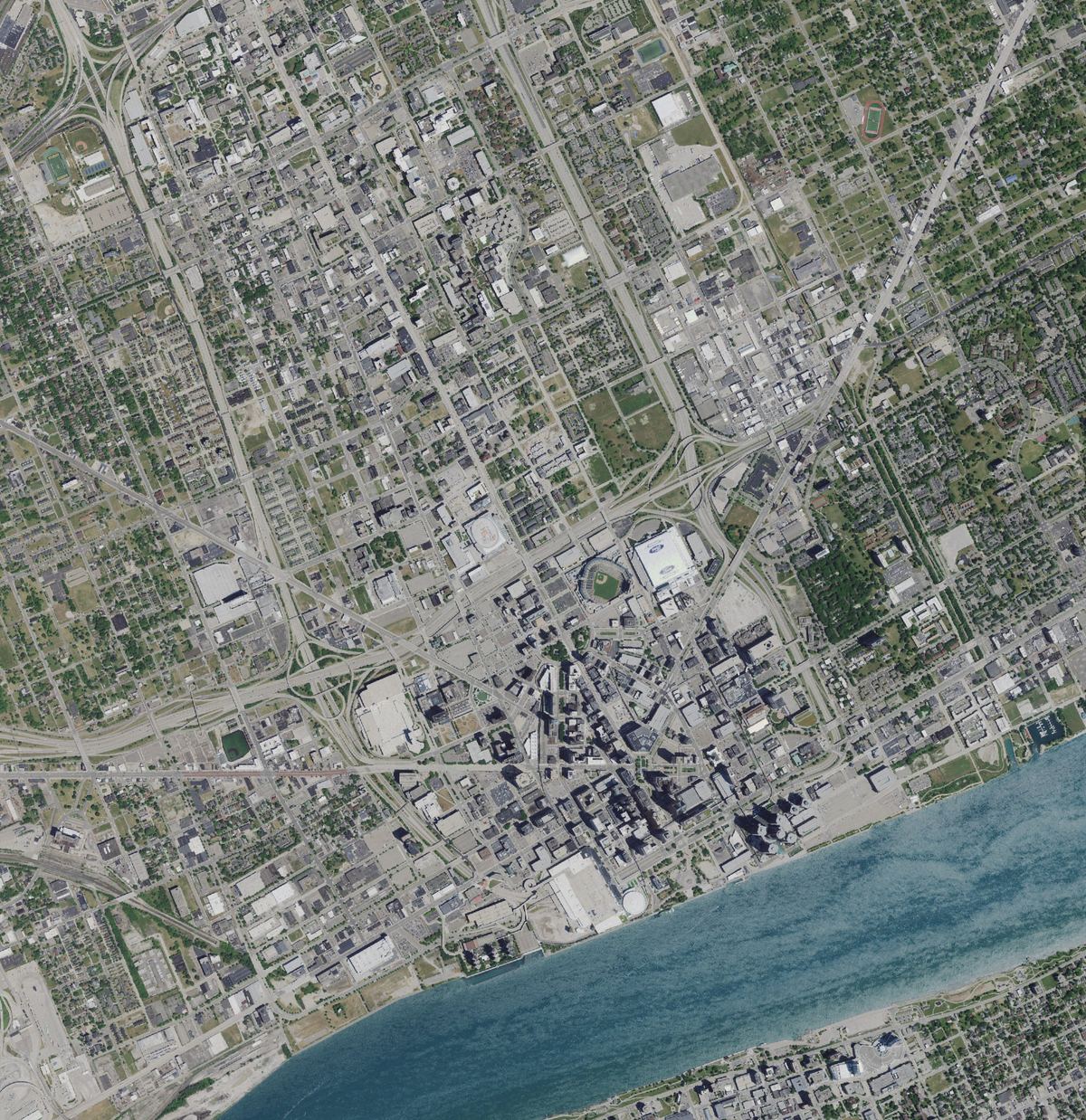 Aerial photo of Downtown Detroit, Midtown and Corktown