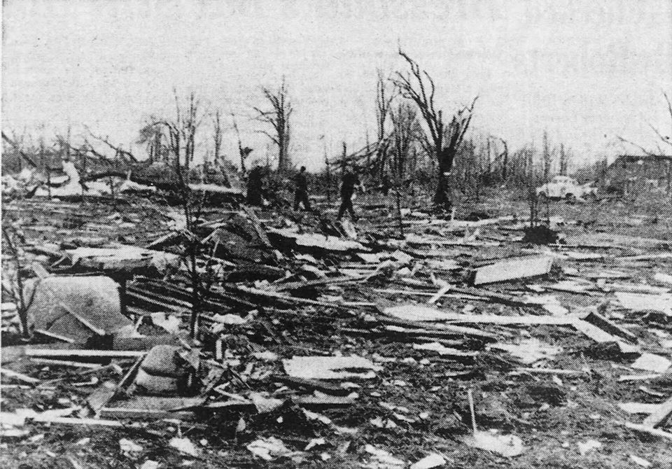 Damage from the 1964 tornado in Chesterfield Township