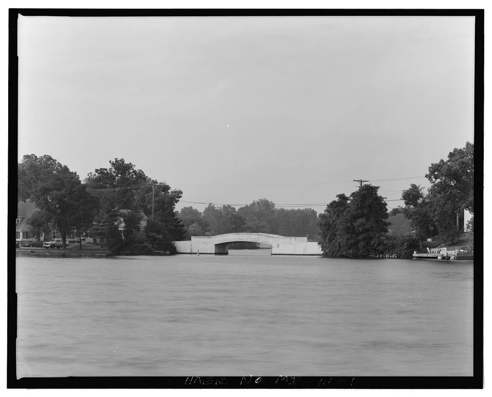 The Bellevue Road bridge over the lake
