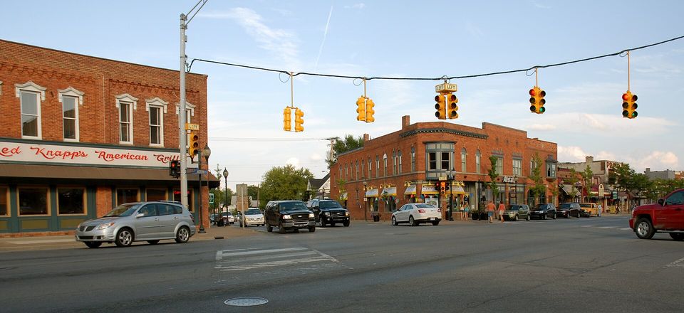 Brick storefronts in downtown Oxford