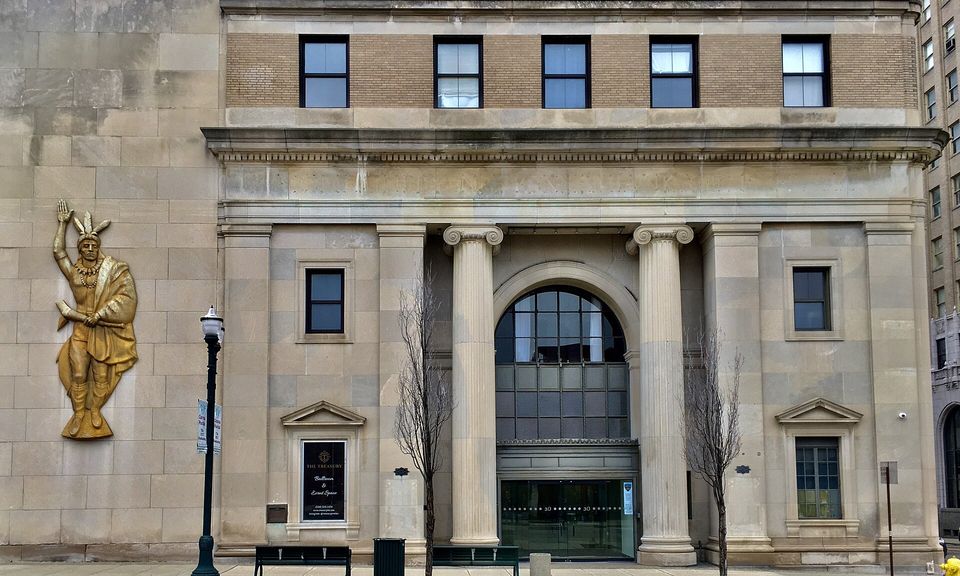 Chief Pontiac relief over the entrance of a former downtown bank