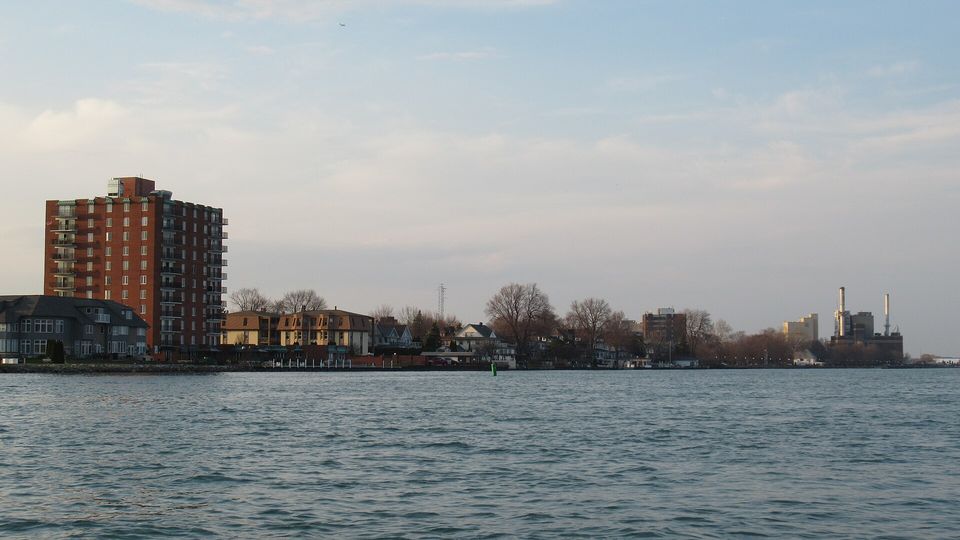 Wyandotte's riverfront seen from the Detroit River