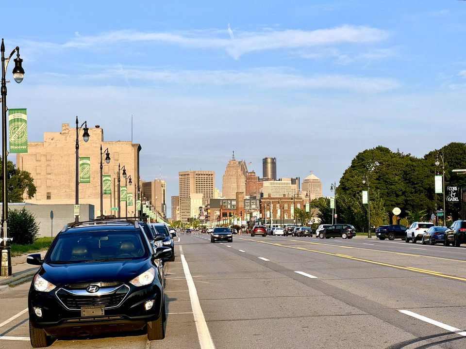 Michigan Avenue in Corktown with downtown ahead