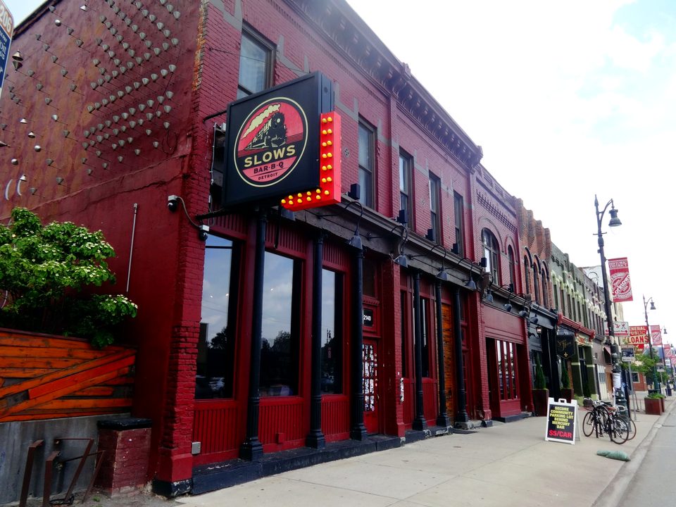 The red-brick front of Slows Bar BQ on Michigan Avenue