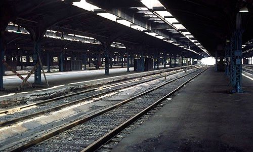 Empty platforms under the old train shed, 1978