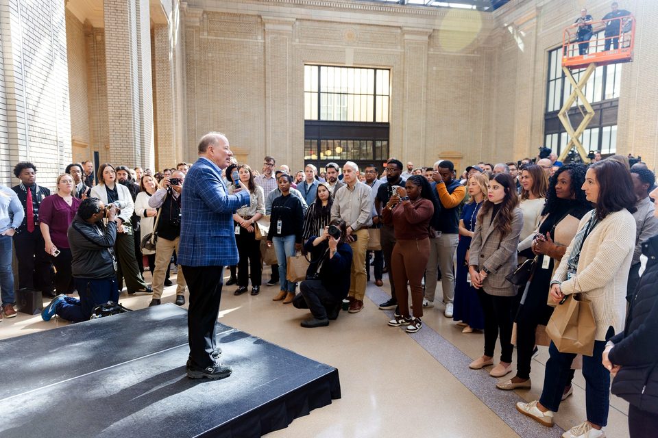 Ford employees on their first day in the restored concourse, 2024