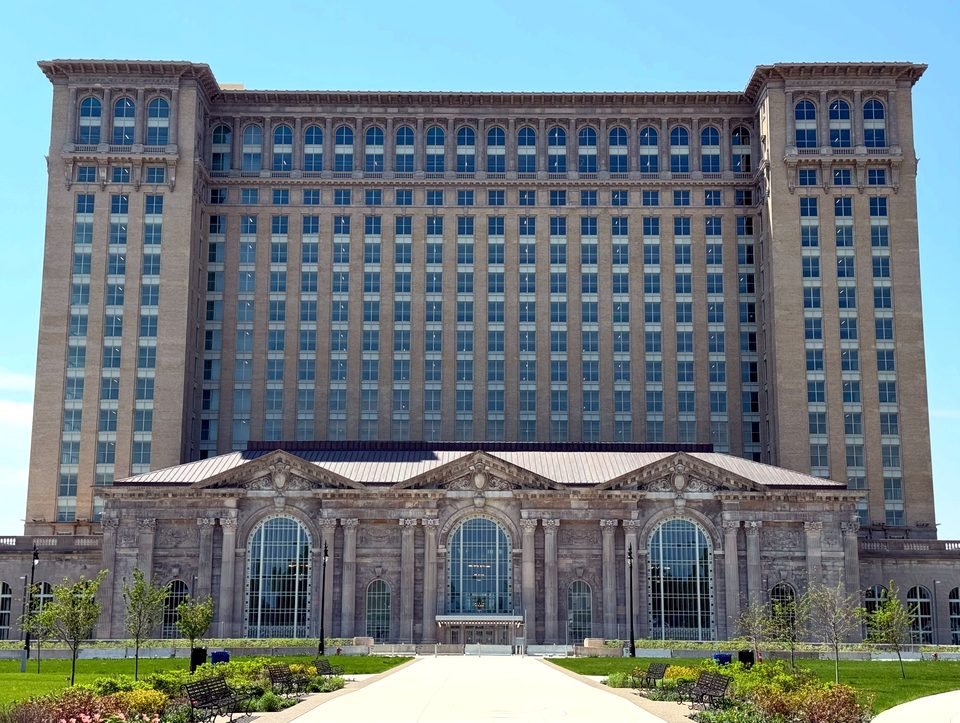 The restored facade straight on, 2024