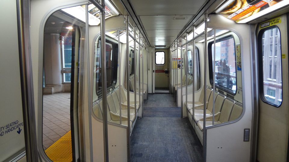 Car interior: the ICTS Mark I cars’ side-facing seats and wide doors (2012)