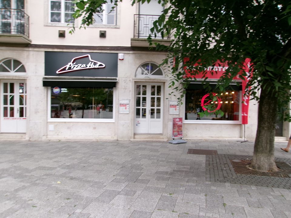 The Pizza Hut on Szombathely’s main square, Hungary, summer 2026