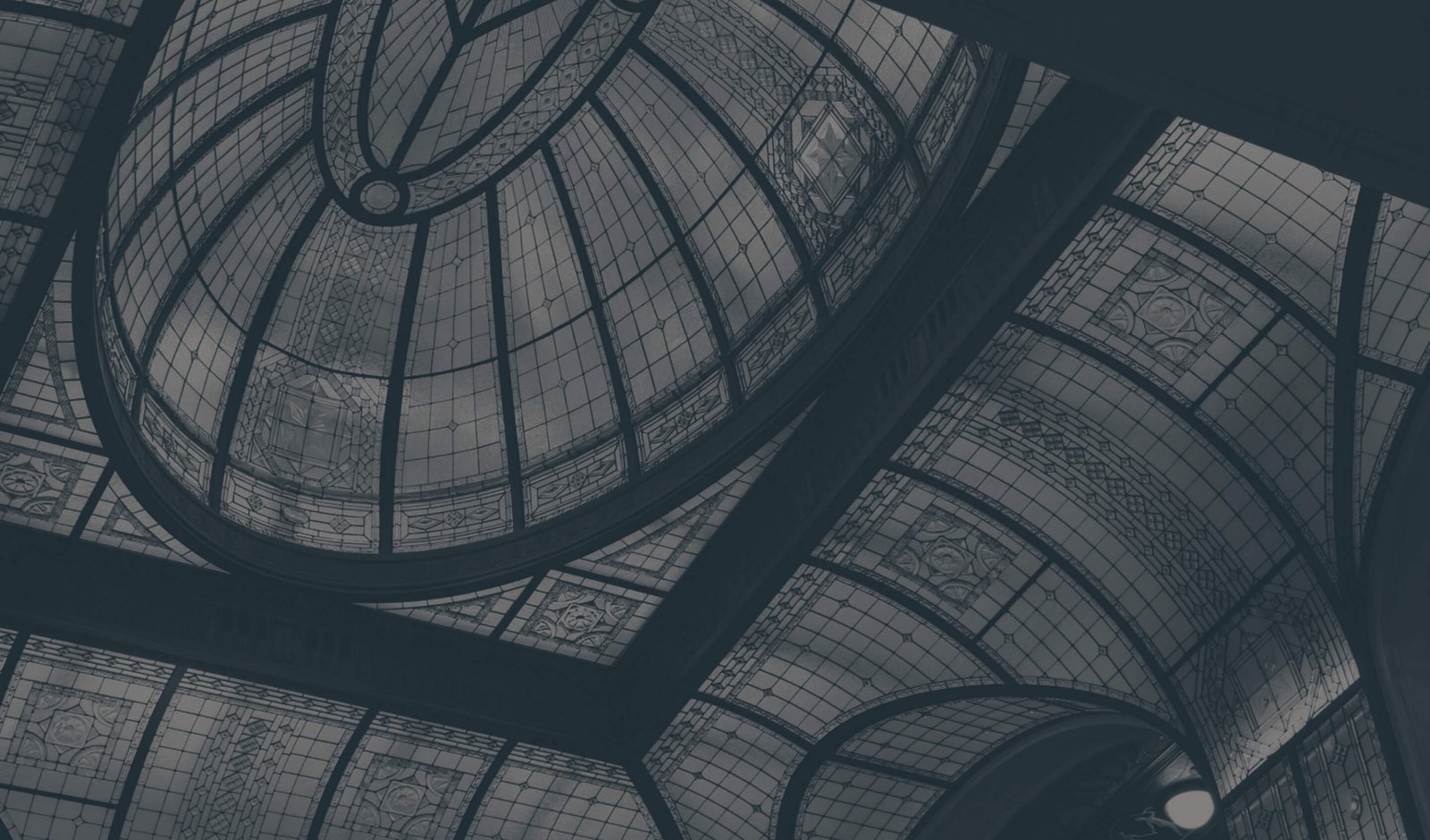 The Book Tower rotunda's art glass dome seen from below
