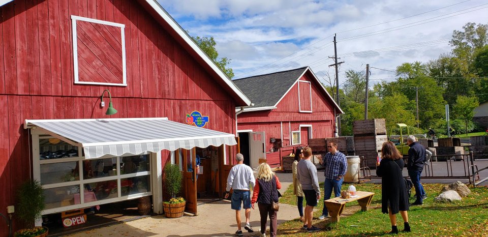 Fall visitors lined up at the mill's service window