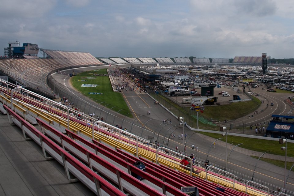 View from the top of the grandstand over the wide D-shaped oval, 2010