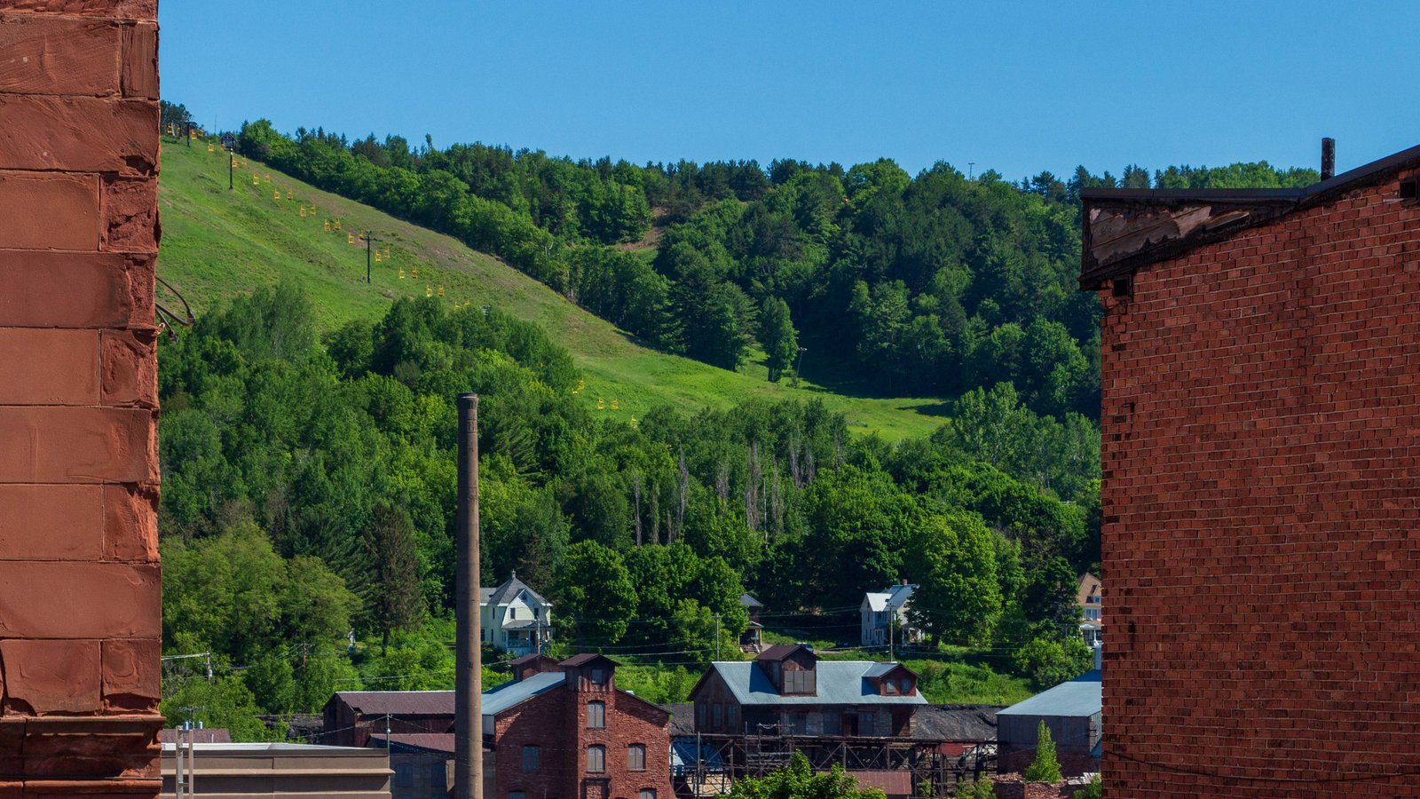Mont Ripley's ski runs in summer, seen from Houghton (2020)