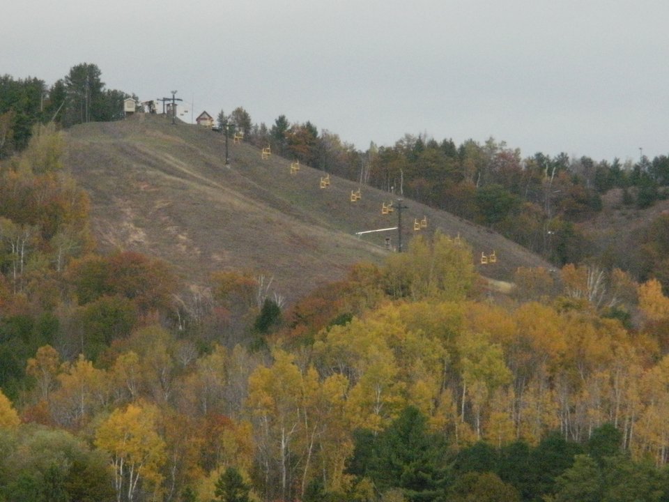 Part of the Mont Ripley ski hill in fall color (2011)