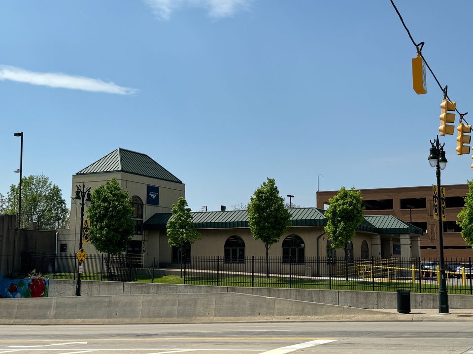 Detroit’s Amtrak station at Woodward and Baltimore (2024)