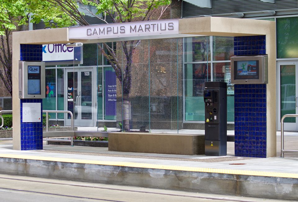 The Campus Martius shelter before opening (May 2017)