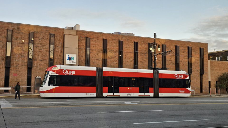 A streetcar at the Canfield Street stop
