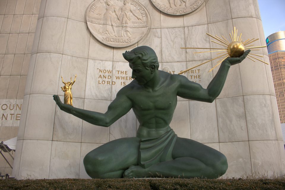 The Spirit of Detroit, Marshall Fredericks’s 1958 bronze outside City Hall (2020)