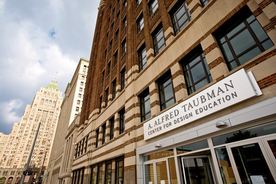 The College for Creative Studies’ Taubman Center in the Argonaut Building, with the Fisher Building behind (2009)