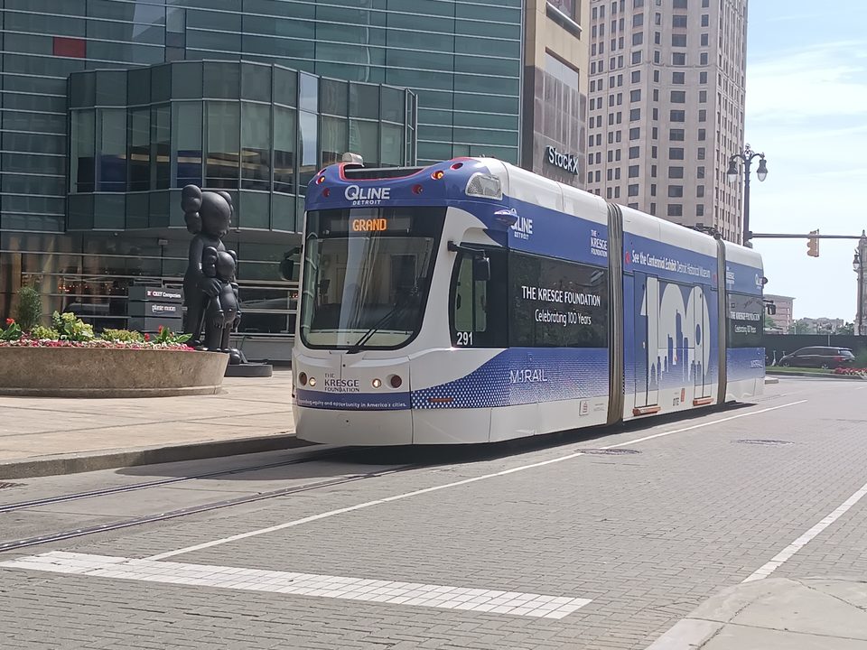Car 291 in the Kresge Foundation’s 100th-anniversary wrap downtown (2024)