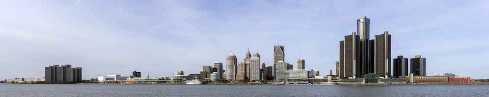 Detroit’s full riverfront skyline from the south, December 2014