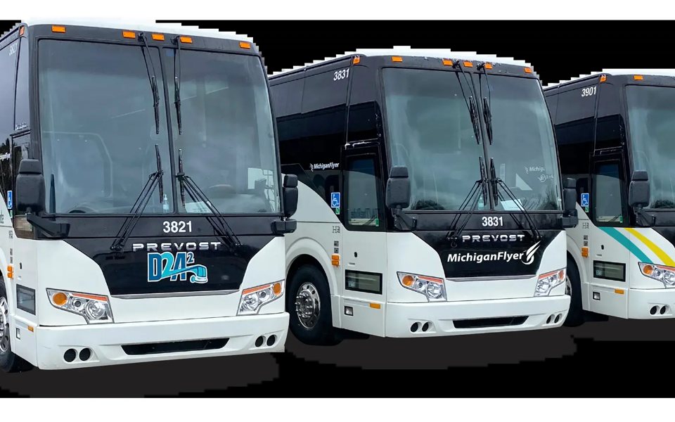 Three Indian Trails motorcoaches parked side by side
